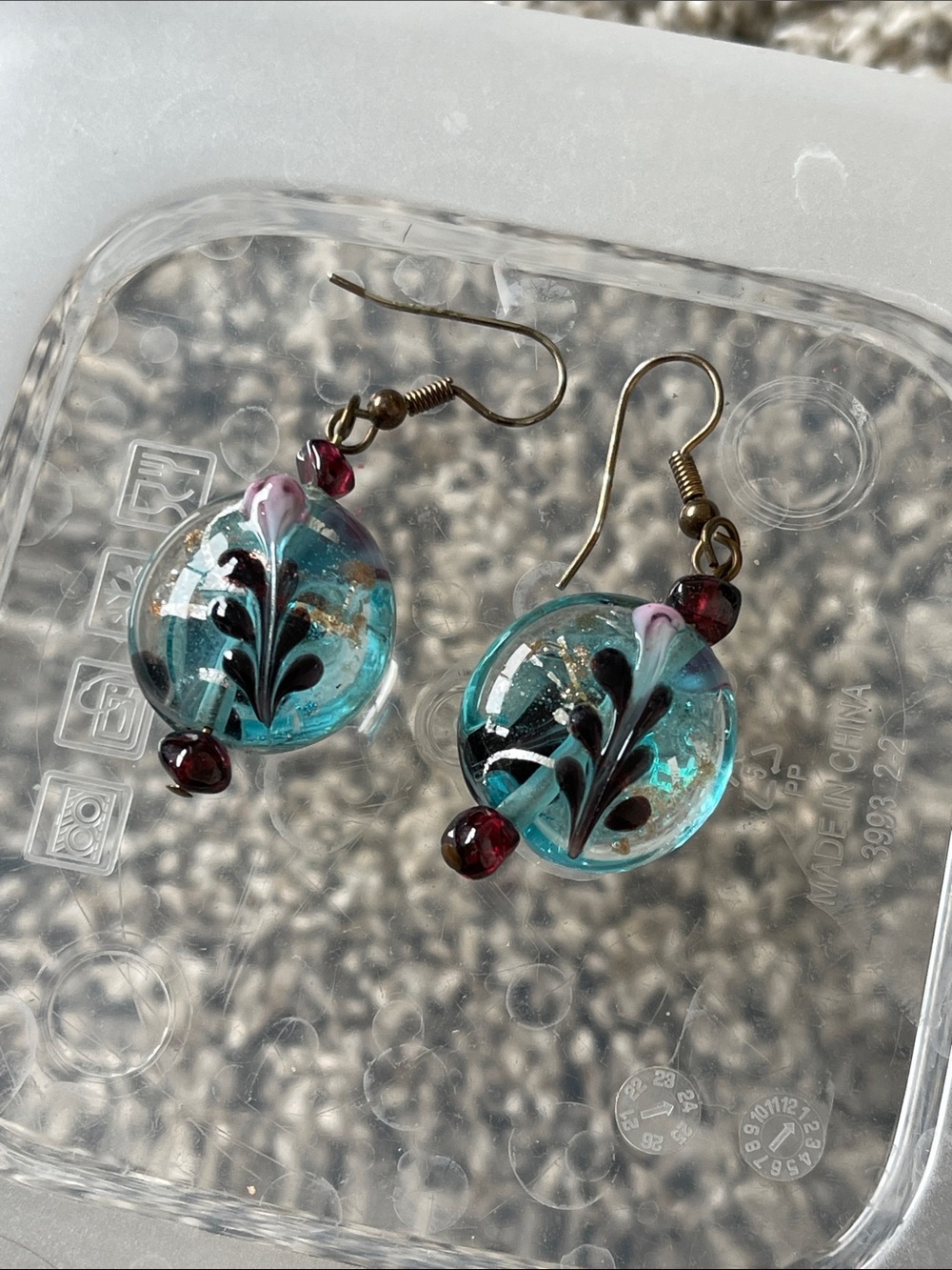 Handmade Turquoise Glass Floral Drop Earrings